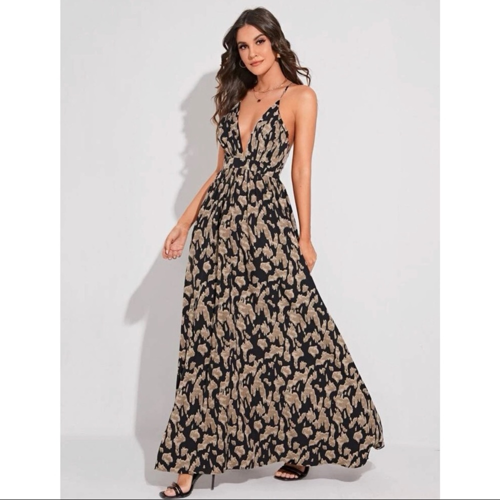 SheIn All Over Print Criss Cross Maxi Dress-NWOT